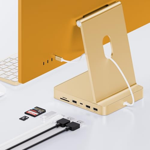 PULWTOP USB C HUB Für iMac 24“ 2021/2023/2024,7 In 1 USB-Hub Für iMac M1/M3/M4,iMac Zubehör Mit USB C 10gbit/s,3*USB A,SD/TF-Kartenleser,Unterstützung Von M.2 NVME SSD(Nicht enthalten),Gelb