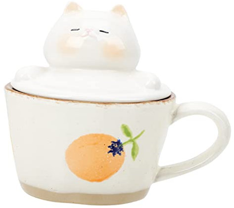 Cabilock Taza De Desayuno Cerámica Con Asa Portavasos Diseño De Gato De Dibujos Animados Desayuno Taza Infantil Incluye Tapa