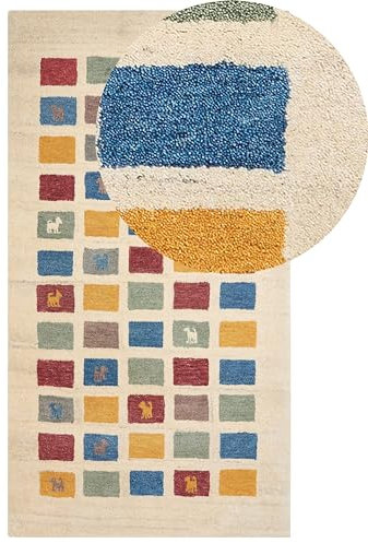 Gabbeh Teppich beige/bunt 80 x 150 cm Hochflor mit Muster weich handgetuftet Muratli