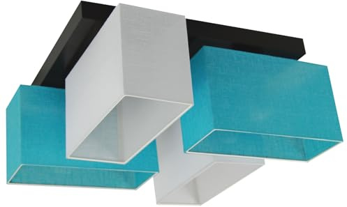 alfalux Deckenlampe LED Deckenleuchte Leuchte Lampe Wohnzimmerlampe Schlafzimmerlampe 4 Flammig Holz Kinderzimmer Wohnzimmer Schlafzimmer Badezimmer Küche Deckenleuchten JLS41WETUD (WEIß/TÜRKIS)
