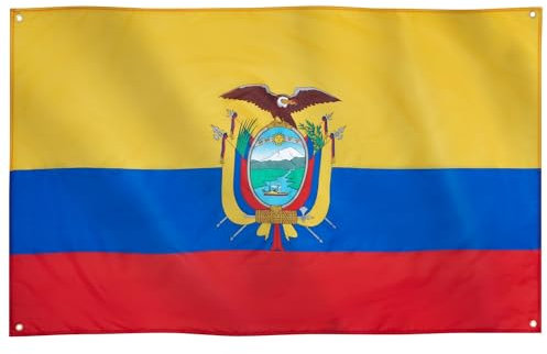 Runesol Bandera de Ecuador, 91x152cm, 3ft x 5ft, 4 Ojales, Ojal en Cada Esquina, La Bandera Ecuatoriana, La Bandera de la República de Ecuador, Banderas Premium, Exterior, Día de la Fundación de Quito