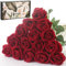 Cloudecor 15Pcs Small Fake Roses Velet Roses Long Stem Artificial Flowers Silk Flowers for Home Wedding Decoration (Pearl Roses,Deep Red)