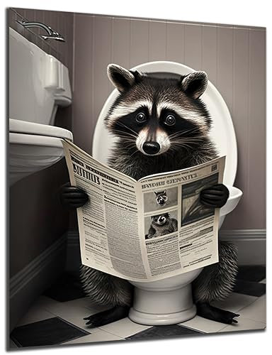 DARO Design - Bilder Deko Gäste WC Wandbild Badezimmer Bad Toilette Kunstdruck Bild auf 6mm HDF 30x40 cm Waschbär Wanddeko - lustige Wandbilder Leinwand Poster Aesthetic Room Decor Racoon