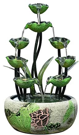 Fuente de agua de mesa Fuentes de Mesa Fuentes de relajación de Hoja de Loto for Interiores Fuente de decoración de Cascada de Mesa Meditación Zen Característica de Cascada Interior con Bomba Fuente d