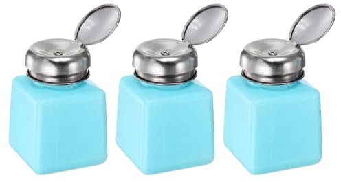 sourcing map 3pcs Solvent Alcohol Dispensers 100ml(3.4oz) Push Down Liquid Dispenser Pump with Sealing Stainless Steel Lid for Acetone Solution, Blue