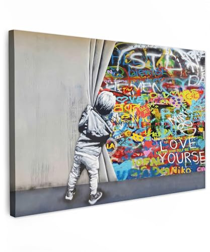 MuchoWow© Leinwände Groß 120x80 cm XXL Wall Decoration Bilder Schlafzimmer Deko Pictures Canvas Painting Wanddekoration Wohnzimmer Graffiti - Illusion - Junge - Wallart