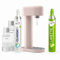 Sparpaket: Mysoda Ruby - Wassersprudler aus Aluminium mit 1L und 0,5L BPA-freier Plastikflasche, CO2-Zylinder Classic + CO2-Zylinder Limette (Rosa)