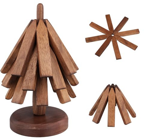 Ensemble de Dessous de Plat en Bois pour Plats Chauds, Dessous de Plat en Forme d'arbre en Noyer pour Poêles Chauds, Cadeau Créatif pour Noël Nouvel an Anniversaire Pendaison de Crémaillère