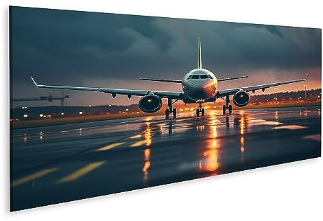 islandburner Prime Bild auf Leinwand Flugzeug startet bei Nacht von der Landebahn Bilder Wandbilder Poster