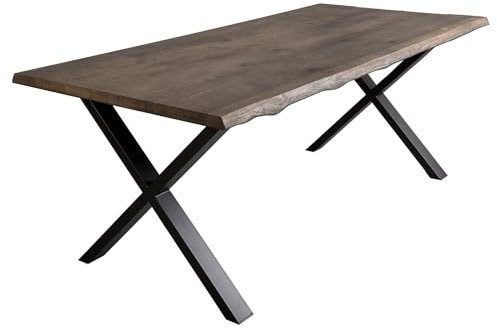 Riess Ambiente Industrial Esstisch WILD Oak 200 cm Eiche dunkel Smoke Finish geölt verlängerbar mit Baumkante