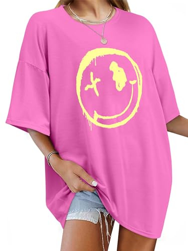 WIEIYM Tshirt Damen Oversized Lose Rundhals Kurzarm T-Shirts | Sommer Tops Shirt Oberteile Frauen Gedruckt LässigBluse