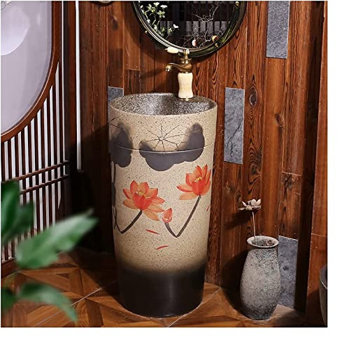 Meuble sous-Vasque avec lavabo, lavabo de Salle de Bain avec Socle Complet, lavabo sur Pied, lavabo de Salle de Bain sur Pied, lavabos de Toilettes Faits à la Main avec Trou d'inst