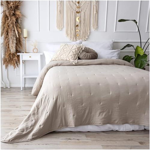 CalmyHOME Bettüberwurf Tagesdecke Bett Überwurf 170x220cm Sofaüberwurf Steppdecke Sofa Decke Überwurfdecke Tages Decken Betthusse XXL Überdecke Gesteppte Tagesdecken gesteppt Quilt (Beige)