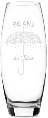 CADEAUX.COM - Vase Ovale Personnalisable + Roses pour Femme de 90 Ans - Vase Personnalisé et 4 Roses Eternelles - Message Personnalisable - Cadeau Anniversaire - Cadeau Femme