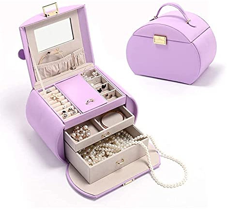 NOALED Aufbewahrungsbox, Schmuckkästchen für Mädchen, abschließbarer Schmuckkoffer für Kinder, Schmuck-Organizer mit 2 Schubladen und Spiegel für Ringe, Br