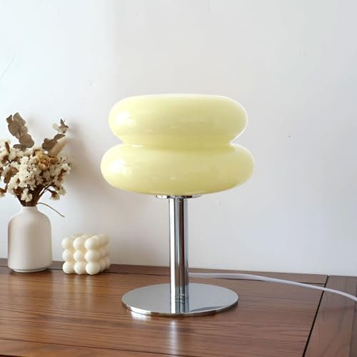 CKENSU Bauhaus Minimalistische Glas-Tischlampe, Pilzglas-Lampenschirm, Retro-Macaron-Farbe, Nachttischbeleuchtung, dekorative Tischleuchte für Wohnzimmer, Schlafzimmer (Beige)