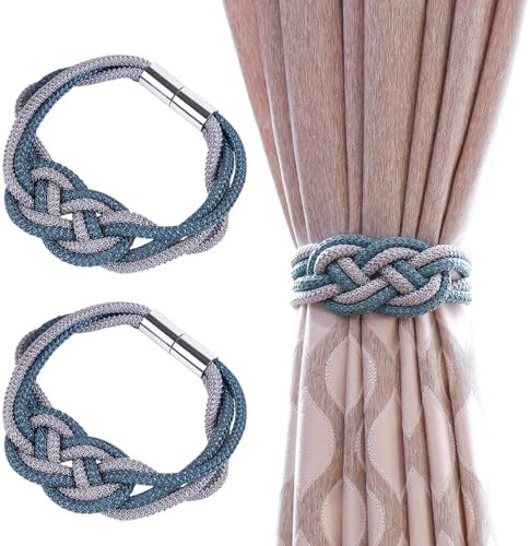 Vorhang Raffhalter Zugband Magnetisch, 2 Stück Dekorative Vorhang-Raffhalter Handgewebtes Seil für Zuhause und Büro Fenstervorhänge