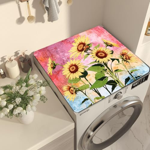 Nouiroy Tapete para lavadora, con diseño floral, para lavadora, secadora, cubierta superior, superabsorbente, para lavadora, microondas, refrigerador (girasol colorido)
