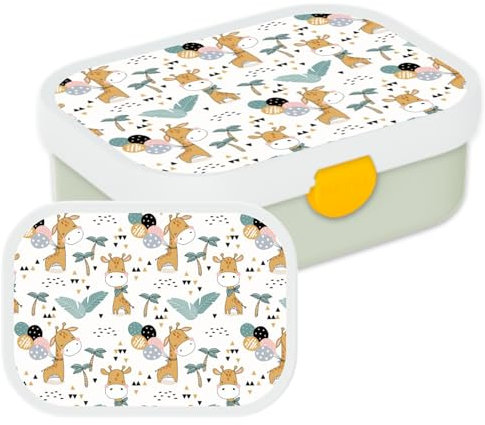 Mepal Brotdose für Kinder - Bento Lunchbox - Aquarelltier - Jausenbox mit Bento-Fach & Gabel - Meal Prep Box Clip-Verschluss - BPA-frei & Spülmaschinenfest - 750 ml - Partytier