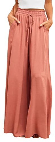 OMEWEE Damen Sommer Lässige Marlenehose mit Taschen Leicht Palazzo Elegant Plissee Viskose Hose Freizeithose Hohe Taille Sommerhose Weites Bein Boho Schlaghose