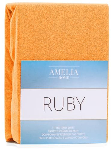 AmeliaHome Spannbettlaken 200x200-200x220 cm Frottee Baumwolle Spannbetttuch, orange