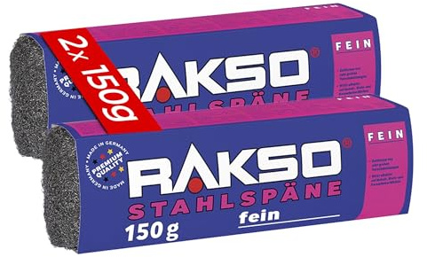 RAKSO Stahlspäne fein - 300 g, 2 Banderolen à 150g, schleift offenporiges Holz, entfernt sehr grobe Verschmutzungen, Dämm-, Filtermaterial