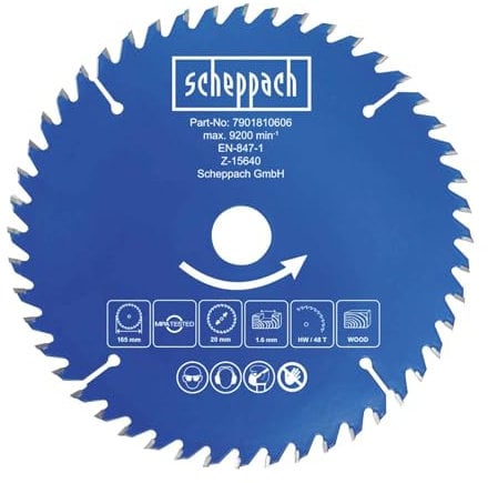 Scheppach Kreissägeblatt Ø 165 x 20 x 1 x 1,6 mm | Z 48 | Handkreissägeblatt | für Scheppach Akku-Handkreissägen C-HCS165-X + BC-HCS165-X