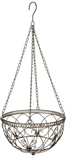 matches21 HOME & HOBBY Eleganter und verzierter Hängekorb aus Eisen für Pflanzen - Wetterfeste Blumenampel in Rostfarben 68 cm mit Kette & Haken zum Aufhängen - Ideal für Garten, Balkon & Innenräume