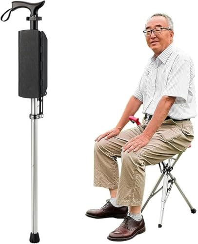 ZUOZUIYQ Siège de Canne Pliant, Tabouret de Canne Pliable en Alliage d'aluminium, Canne de Marche 2 en 1 réglable en Hauteur avec bâton de siège Qui se transforme en Chaise trépied, capacité de