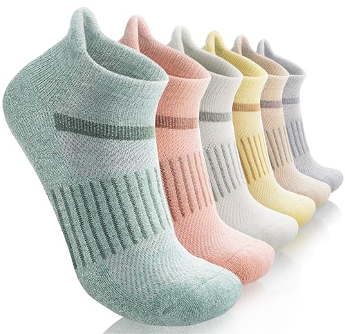 MOSEY KOSY 6 Pairs Merino Wool Women Men Unisex Ankle Running Walking Hiking Work Thermal Winter Warm Socks Compression Support Breathable Thick Cushion Socks(Mixed Light Color,7-11)