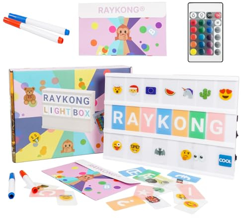 A4 RGB-Lichtbox mit 576 Emojis/Buchstaben gegen Schäden mit abgerundeten Ecken, Emojis, Ä Ö Ü Ñ und Ç inklusive, eingebauter Magnetleiste, ideal als Geschenk zum Geburtstag, Mädchen, Frauen,