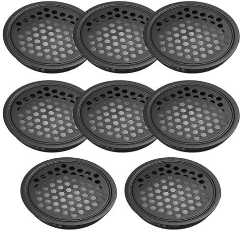 SGERUFZ 8 Pièces Grille de Ventilation Ronde en Acier Inoxydable Couverture de Vent Porte Grille de Vent Volet de Vent Sortie d'Air (53mm) (Noir)