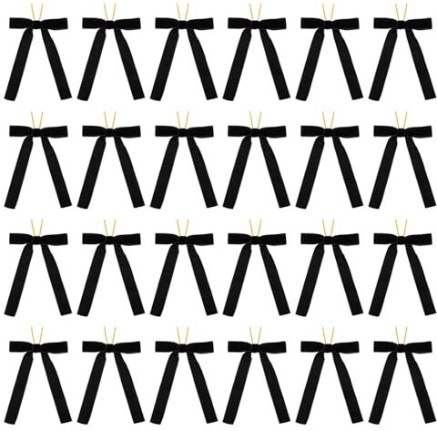 PATIKIL Velvet Bows, 24 Pcs Velvet Ornaments Ribbon Gift Bows Vintage Wreath Bow for Christmas Tree Wedding Birthday Parties Decor, Black (1 Width, 5x7 Inch)