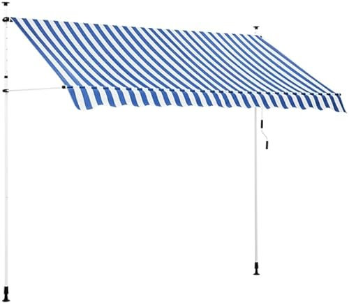 Yaheetech Tenda da Sole per Balcone Esterno Veranda a Bracci Estensibili con Manovella Regolabile Telo Avvolgibile Retrattile Resistente ai Raggi UV Telaio Telescopico 300 x 120 cm Blu e Bianco