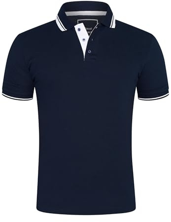behype. Herren Kurzarm Poloshirt Freizeit Polo T-Shirt Männer Polo-Hemd Regular-Fit in Piqué-Qualität RR_MP-357-Navy-Weiß-L