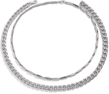 Aotiwe Halskette Herren Outdoor, Kette Herren Silber Zweireihige Panzerkette Silber Necklace Chain Titan Stahl 51cm