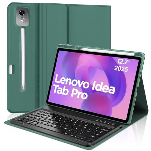 Keyboard Case for Lenovo Idea Tab Pro 12.7, UK Layout Magnetically Detachable Wireless Bluetooth Keyboard with Protective Cover and Pencil Holder for Lenovo Idea Tab Pro 12.7 Inch 2025, Dark Green
