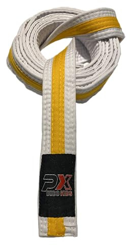TEKKA BUDO Kampfsport Gürtel weiß-gelb Kids Soft - Weicher Farbgurt, leicht zum Binden - Kindergürtel Mittelstreifen - Karate Judo Taekwondo Ninjutsu Ju Jutsu