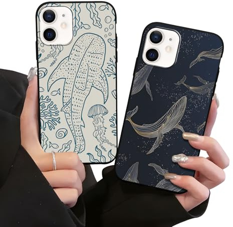 Zrutru 2 Pack Cute Summer Phone Cases for iPhone 12/12 Pro Whale Shark Ocean Coral Reefs Jellyfish Phone Case for Girls Women Boy Men,Shockproof Cover Funda for iPhone 12 6.1 Inch
