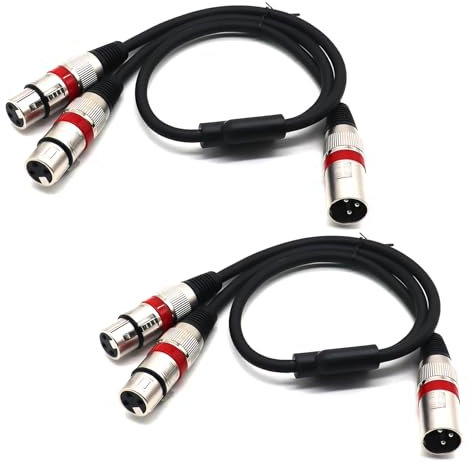 SiYear XLR Splitter Balanced Cable - XLR Male to Dual Female 3 Pin Patch Y Cable Microphone Splitter Cord Audio Adapter 50CM (2PACK)