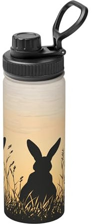 Sunset Bunny Vakuumisolierte Edelstahl-Wasserflasche, 530 ml, Osterhase, auslaufsichere Flasche mit Tragegriff, Thermobecher für Sport, Schule, Reisen, Fitnessstudio, Pendeln