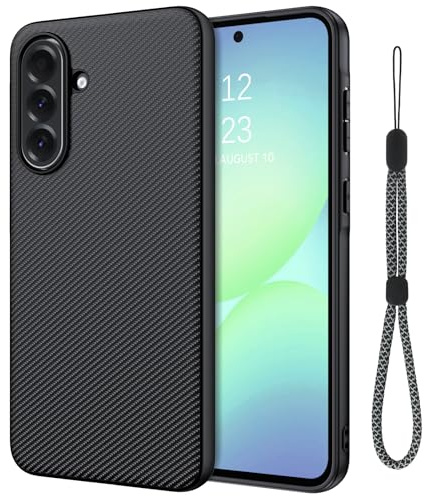 VENINGO für Samsung Galaxy A56 5G Hülle mit Lanyard, Carbon Fiber Textur, Militärschutz Stoßfesten Schutzecken Case, Magnetisch Schutzhülle Handyhülle for Samsung A56, rutschfest, Schwarz