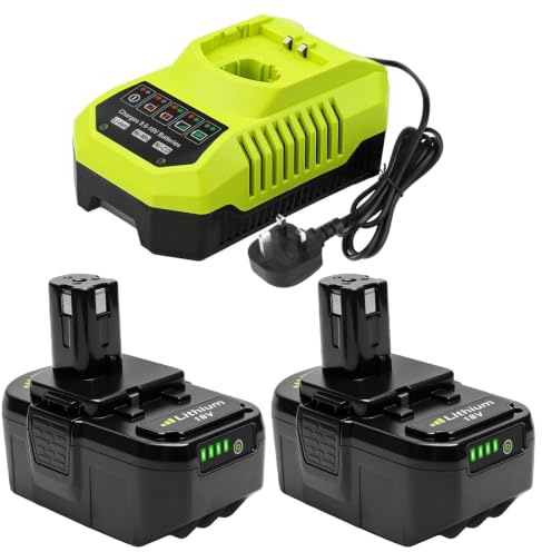 Powarobor 2-Pack 5.5Ah Li-Ion Battery and P117 Charger for Ryobi 18V ONE+ | Compatible with P108/P102/P103/P104/P105/P106/P107/RB18L40/RB18L50/RB18L15, Works with Ryobi 18V Cordless Tools