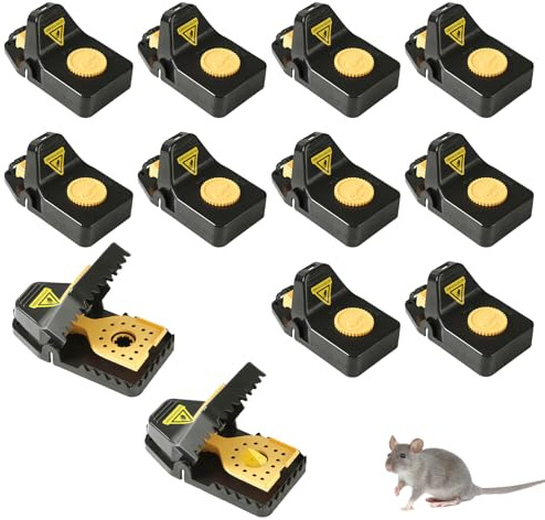 BAIFULAI 12 Stück Mausefalle Schlagfalle, Verbesserte Faux Käse Pedal Mäusefalle, Hochempfindliche Sägezahn, Wiederverwendbar, Schwarz Rattenfalle Schlagfalle für Haus und Garten, 11,2×4,8×5,6cm