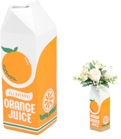 Vintage Orange Juice Vase 7x21,5cm Keramik Juice Box Vase Niedlich Kreativ Multifunktional Orange für Zuhause Küche Büro
