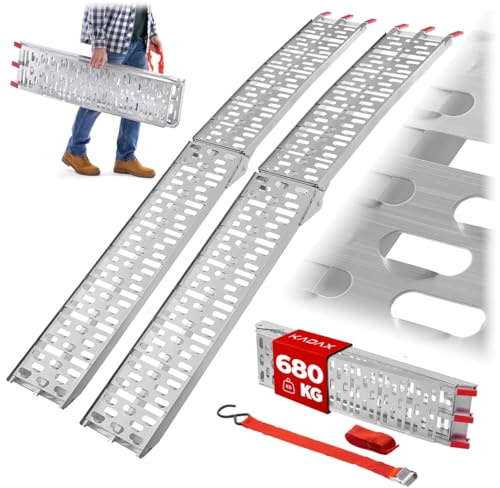 KADAX 2er Set Klappbare Auffahrrampen bis 680 kg, Laderampen für Anhänger, Aluminium Rampen für Motorrad, Quad, Rasenmäher & Rasentraktor, Verladerampe