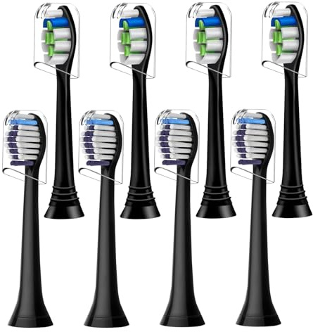 Sdiveson Ersatzbürsten kompatibel mit Philips Sonicare Elektrische Zahnbürste, 4 Whitening Clean + 4 Precision Clean Bürstenköpfe im Set. Schwarz.