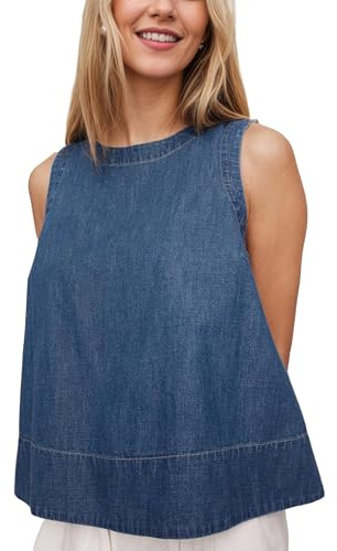 Omoone Womens Denim Tank Top Sleeveless Y2K Jean Vest Crewneck Loose Fit Summer Casual Tops