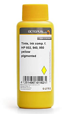 Octopus Fluids Nachfülltinte kompatibel für HP 933, 940, 951 Druckerpatronen gelb pigmentiert, 1L, für HP Officejet PRO 8000, 8100, 8600, 8500, 251, 276, 6100, 6600, 6700, 7110, 7610 kein OEM