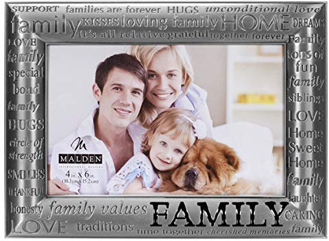 Malden International Designs Modern Pewter Metal Diecast Family Expressions Picture Frame, 4x6, Silver